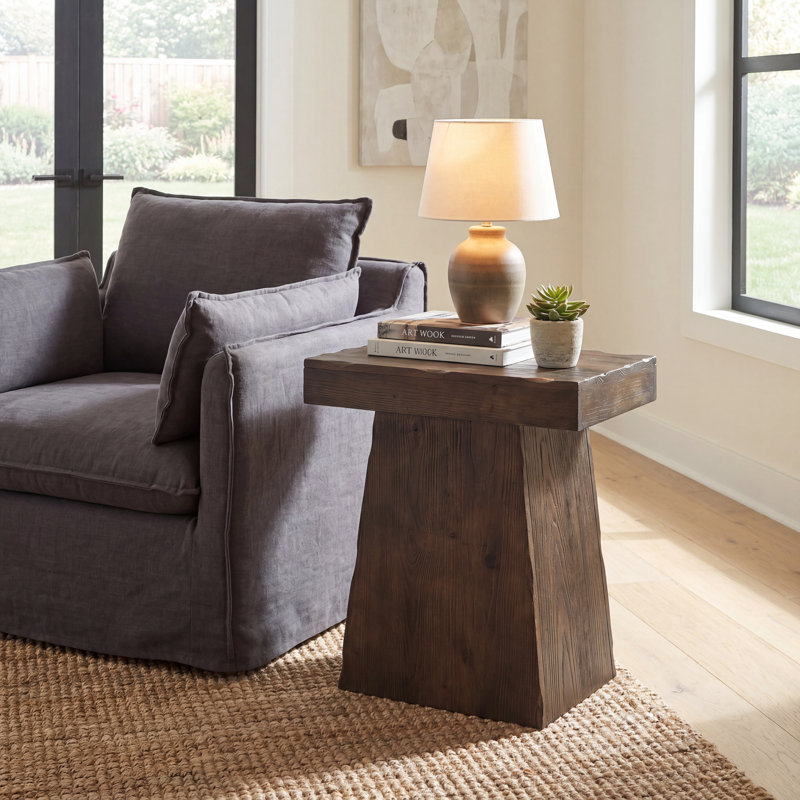 23.6" Solid End Table with Tapered Base, Dark Brown, Single, Dark Brown