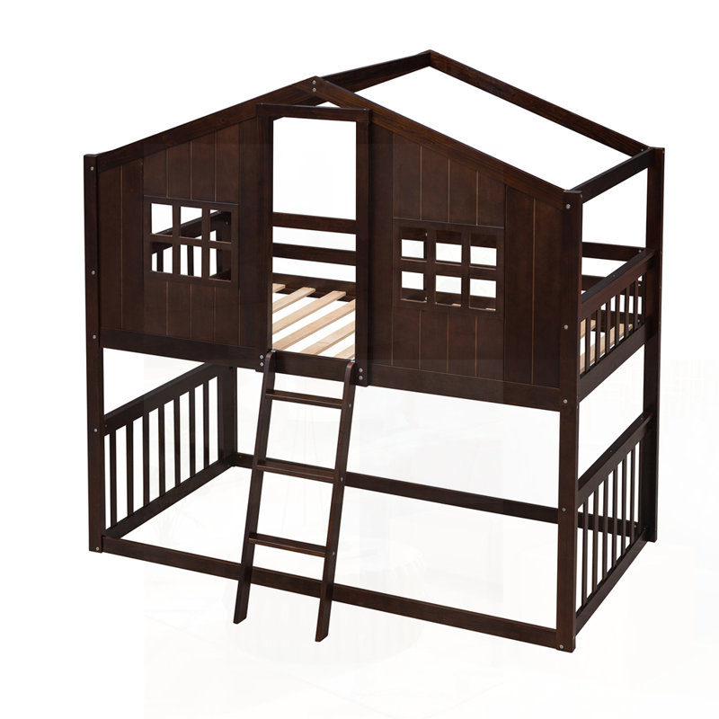 Lit superposé simple au-dessus de simple avec échelle, fabrication en bois robuste pour un sommeil sécuritaire et confortable