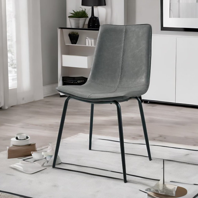 Ludmilla 24'' H Faux Leather Upholstered Metal Side Chair, Gray