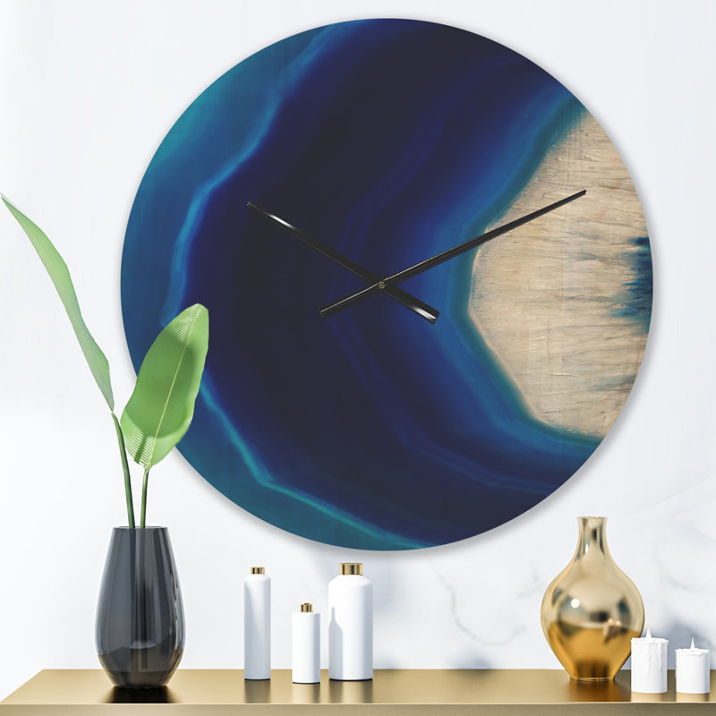 Horloge murale moderne en cristal bleu agate bleue, Moyen