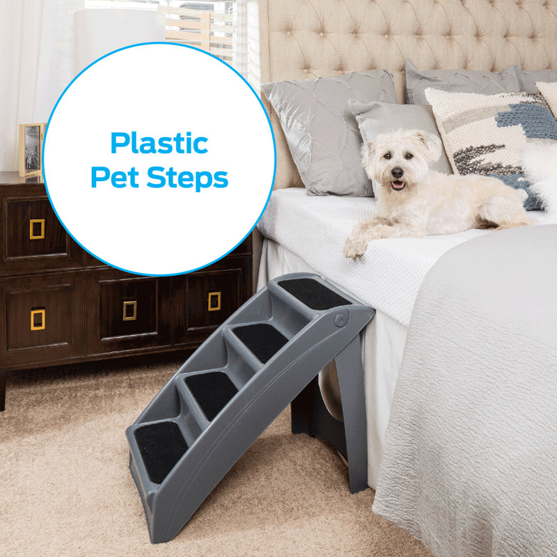 Gray Plastic Foldable Pet Steps with Safety Siderails