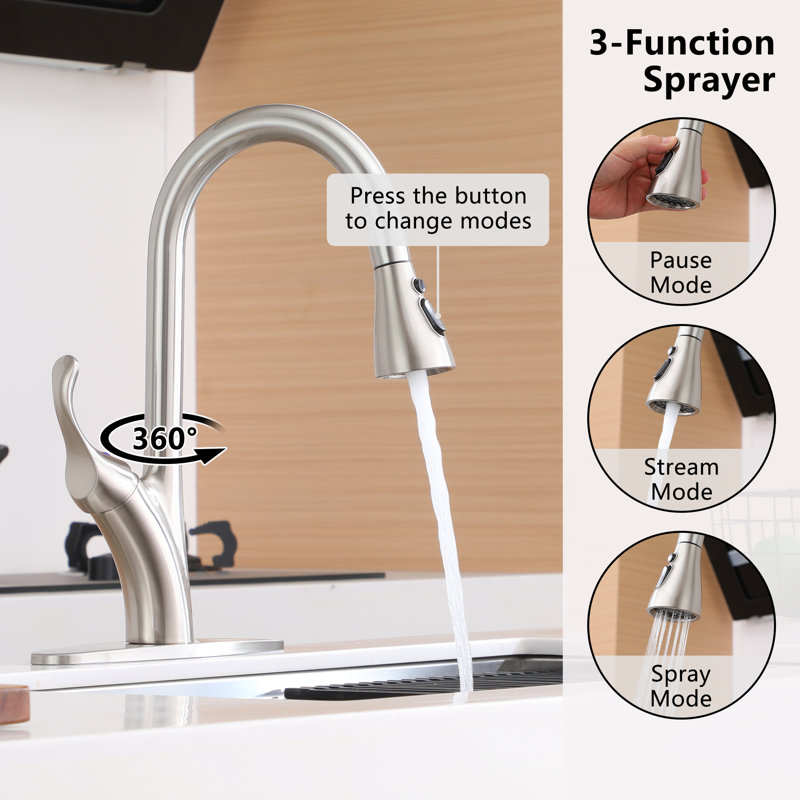 Boyel Living Pull Down Spray Kitchen Faucet, Brushed Nickel