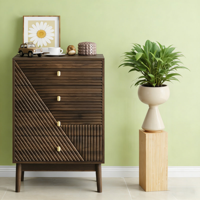 Commode moderne à 4 tiroirs, armoire de rangement en bois pour le salon et la chambre à coucher