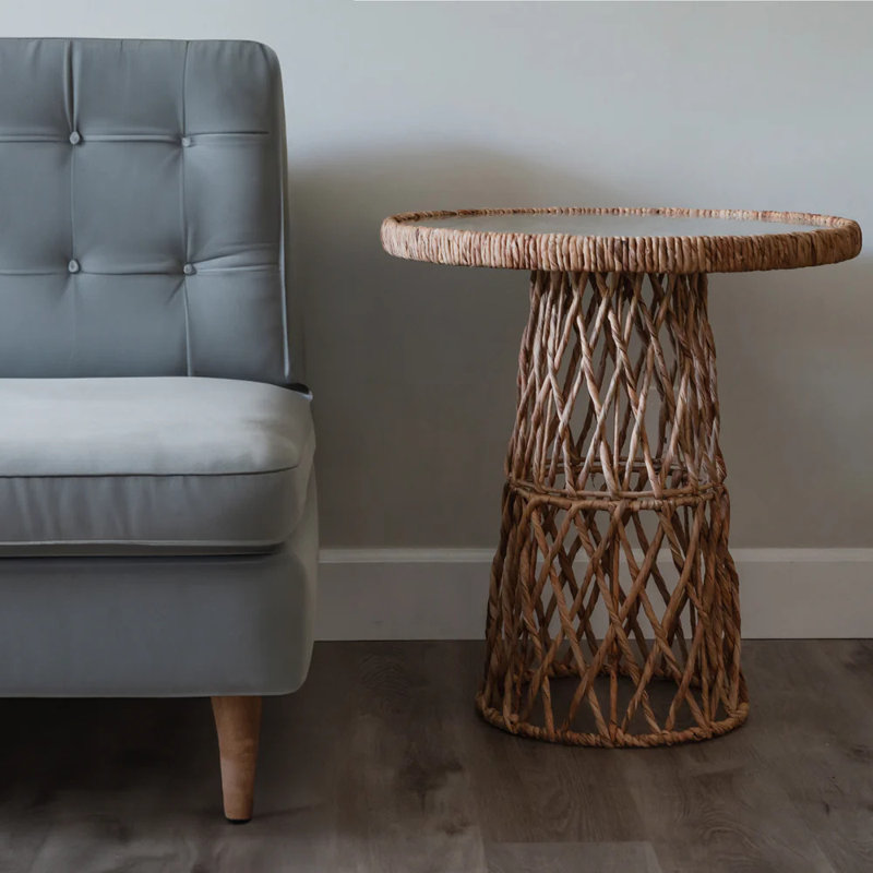 Geometric Circular Side Table With Tempered Glass Top