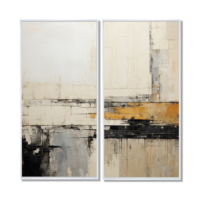 Abstrait noir et beige, collage sur route - art mural moderne beige, 20" H x 24" W, Impression encadrée flottante, White