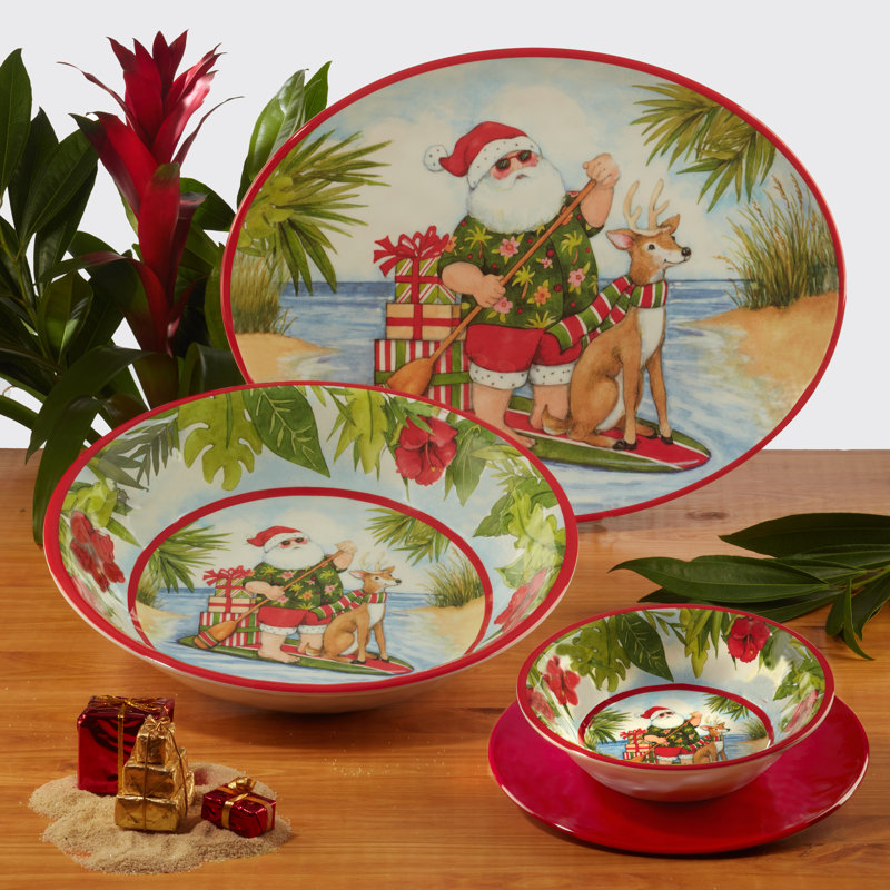 Santa's Wish Holiday Melamine Dinnerware Set, Service for 4