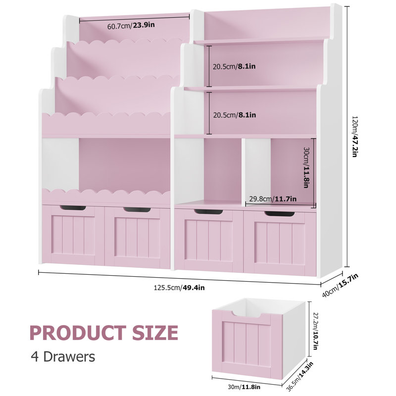 47.2" H Kids Storage Cabinet with 4 Removable Drawers, Pink
