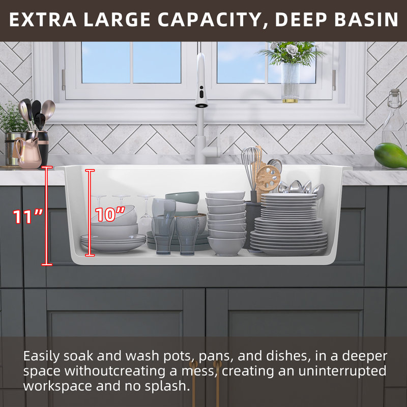 Évier de cuisine en granite simple 30 po x l 19 po avec évier de préparation et passoire - solution de cuisine durable, élégante et multifonctionnelle