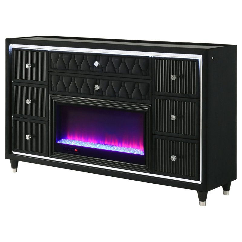 Lorient 8-Drawer LED Bedroom Flame Box Dresser Black