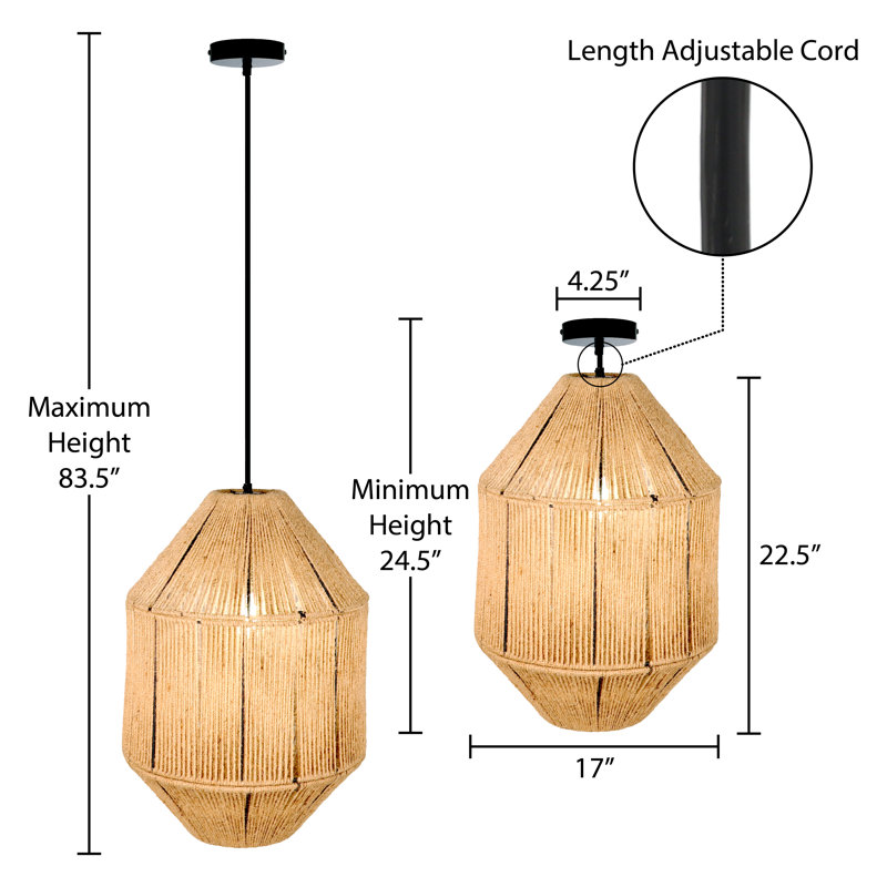 Abberger  17"W Black and Tan Jute Pyramid Pendant Light
