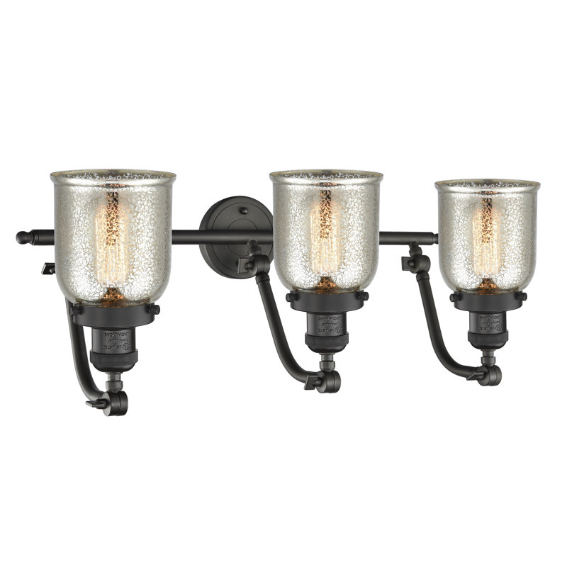 Luminaire de meuble-lavabo 3 lumières 28 po Bell, Bronze frotté à l'huile, Argent mercuré plaqué, Ampoule non incluse