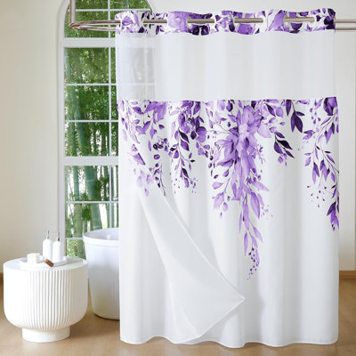 Rideau de douche sans crochet avec doublure en tissu Snap, rideau de douche en eucalyptus avec fenêtre supérieure transparente, ensemble de rideau de douche en tissu lavable imperméable pour salle de bain, 72 x 75
