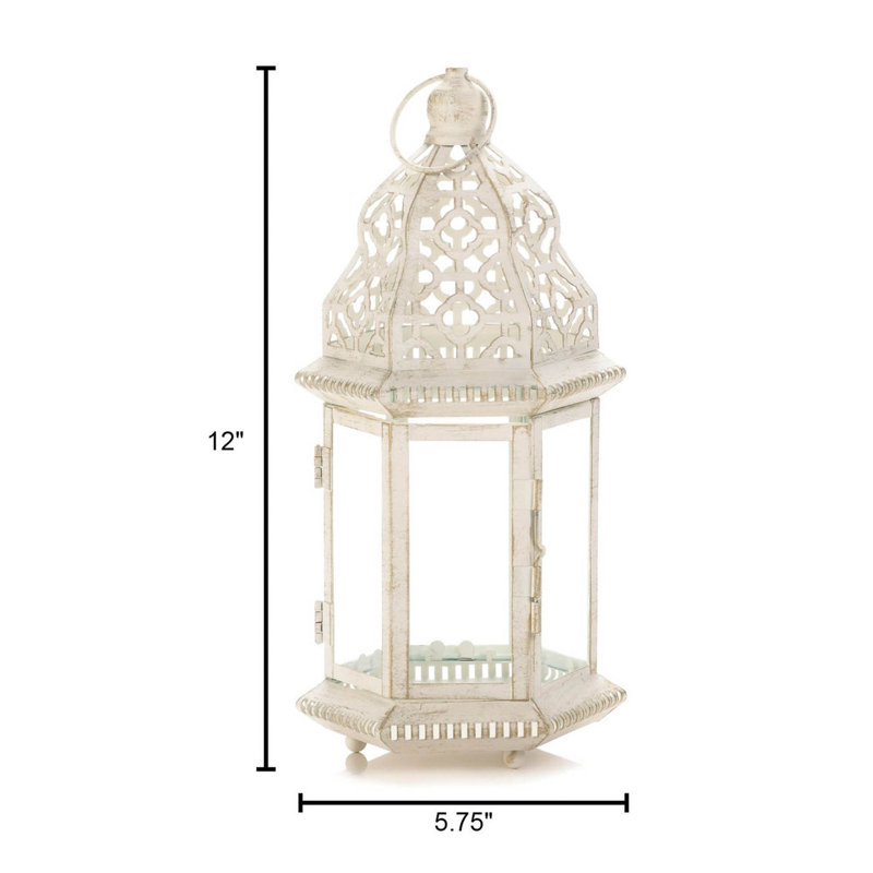 SUBLIME DISTRESSED WHITE LANTERN, 12'' H x 5'' W x 5.75'' D