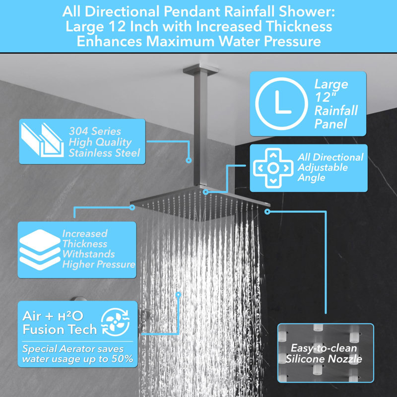 Shower Faucet Set,Ceiling Mount 12 Inch Shower Head, 6 Inch Wall Mount Shower Head,2 In 1 Handheld, Brushed Nickel