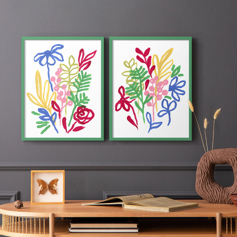«Bold Brushstroke Blooms I», reproduction encadrée de qualité supérieure - prête à être accrochée - aucun clou requis - aucun clou requis