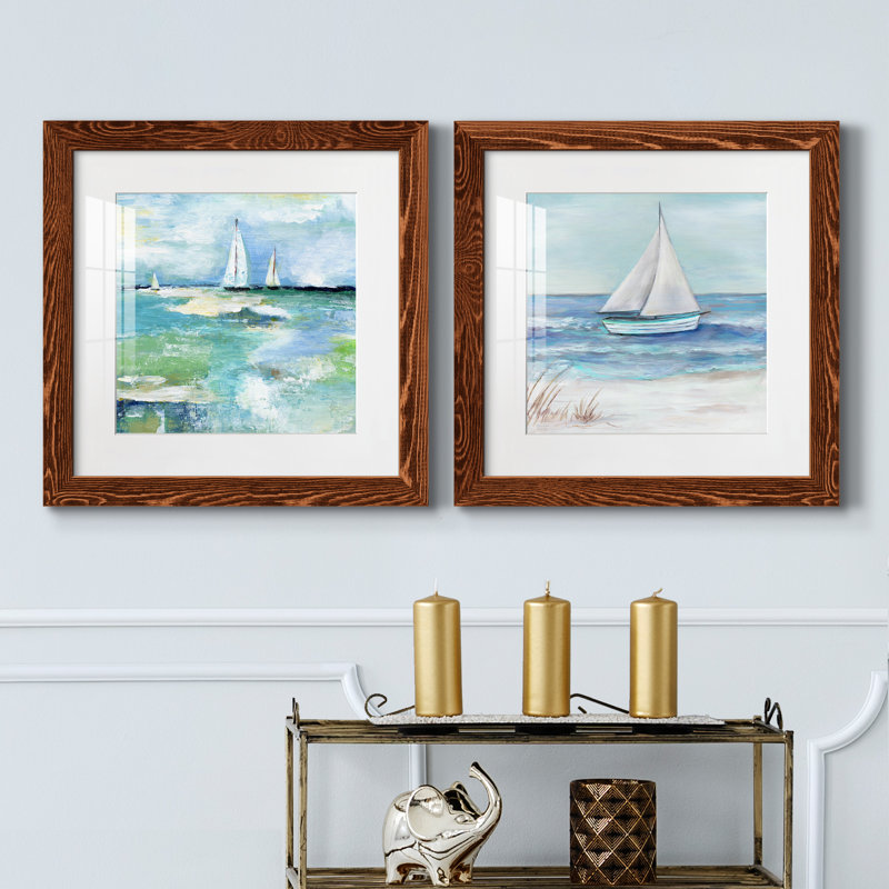 Jour sur le lac - ensemble de 2 peintures, H 20 po x l 40 po x P 1,5 po, Papier encadré érable