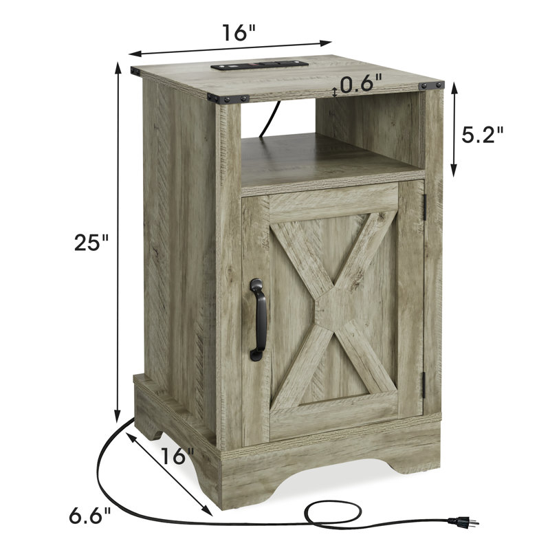 Table de chevet Bradford Farmhouse, Gris chêne français, Ensemble de 2