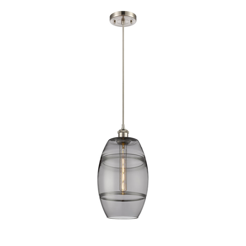Luminaire suspendu 1 lumière Absalat, H 9,88 po x l 8 po x P 8 po, Gris fumée clair, Nickel satiné brossé