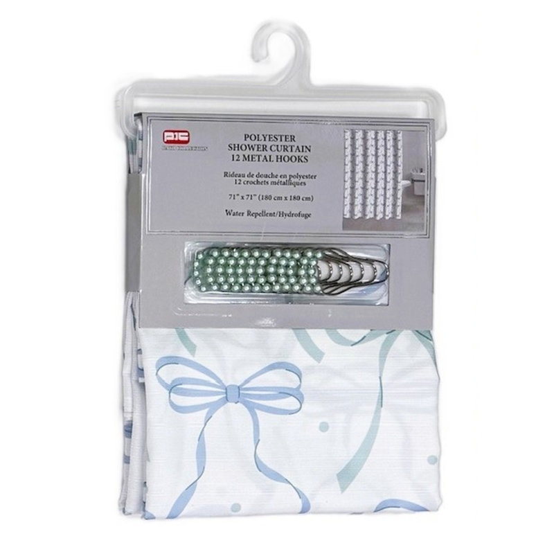 Rideau de douche en polyester + crochets en métal