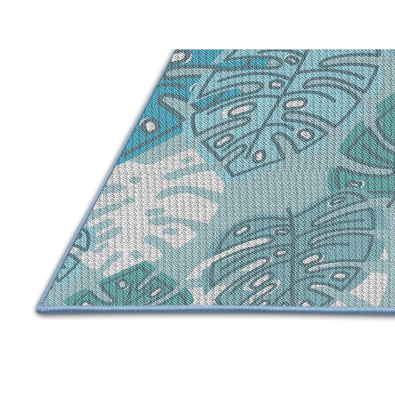 Tapis bleu/blanc à motifs, Rectangle 5 pi x 7 pi