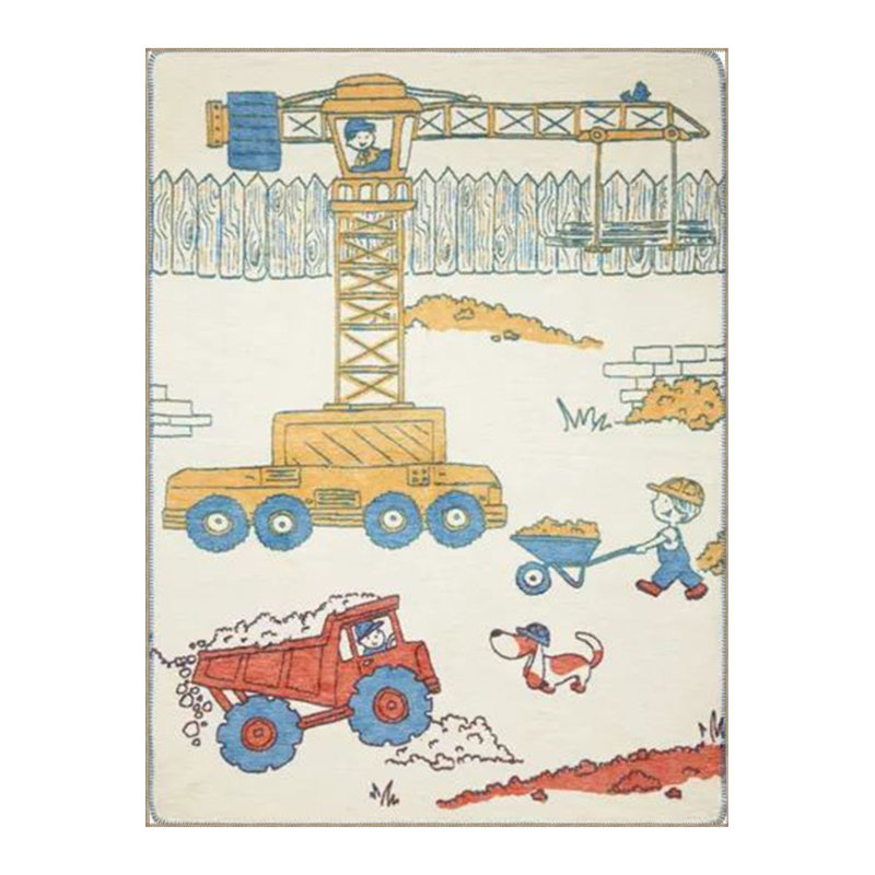 Crane Truck Detailed Kids Room Woven Base Modern Decorative Machine Washable Area Rug, Rectangle 3'11" x 5'11"