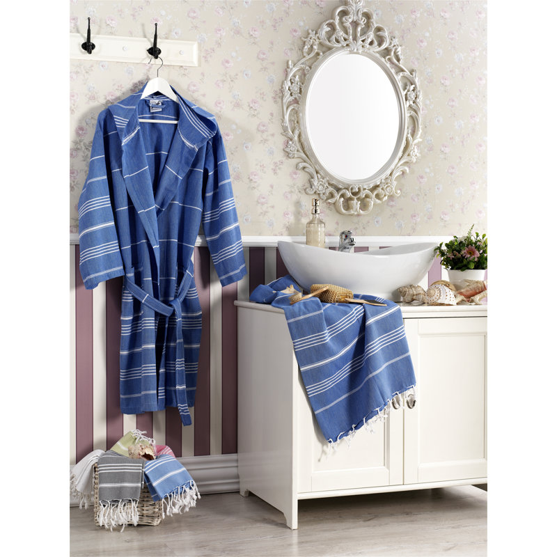 Orinda 100% Cotton Simple Weaving Gender Neutral Mid-Calf Bathrobe with Pockets and Hood, Medium