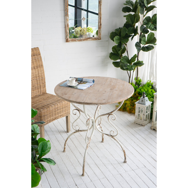 D31.5X31.5 "Table ronde en bois avec pieds à volutes en métal, blanc