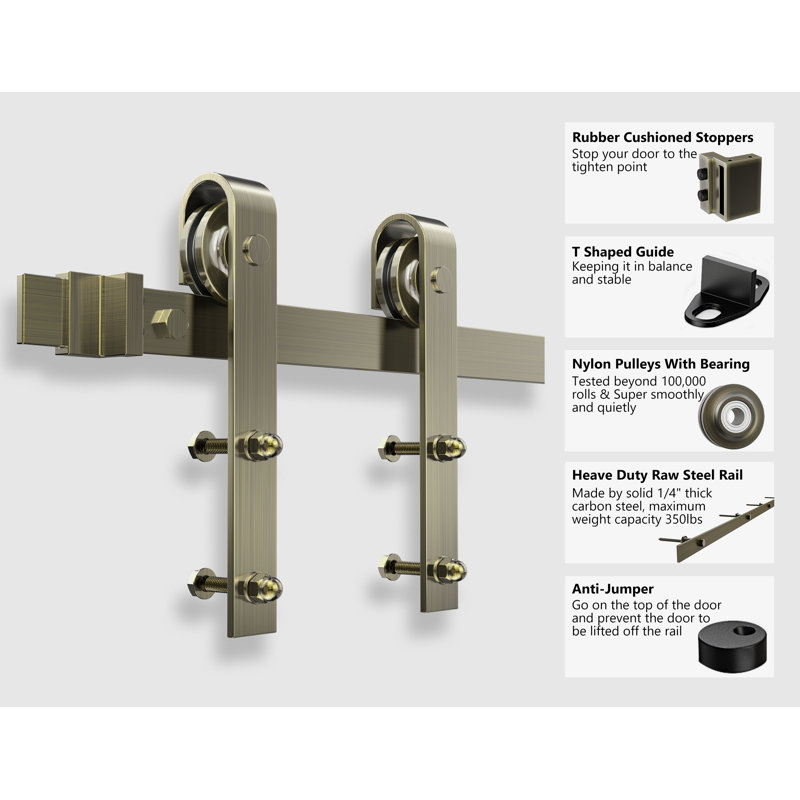 Ensemble de quincaillerie pour porte de grange coulissante à porte simple standard, vert bronze