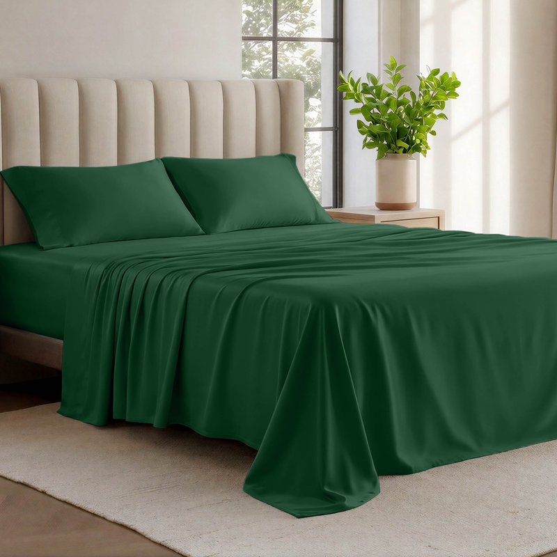 Organic Cotton Jersey Sheet Set, King Sheet Set + Fitted Sheet + 2 Pillowcases, Forest Green