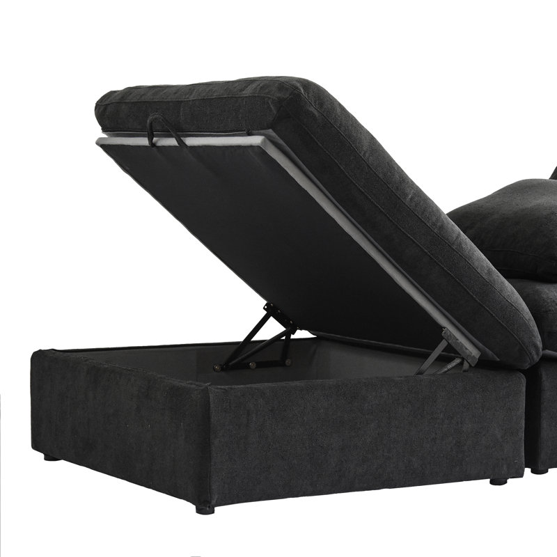 Canapé modulaire rembourré en lin 8 pièces Kenda, Mélange de lin gris anthracite foncé