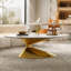 Table basse ovale en faux marbre de 125 cm (49,2 po), piètement contemporain en acier inoxydable, table centrale moderne pour salon-1139298355