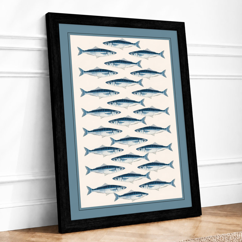 Mackerel Study Japandi - Framed Print, Black, A4 - 29.7 x 21.0 cm