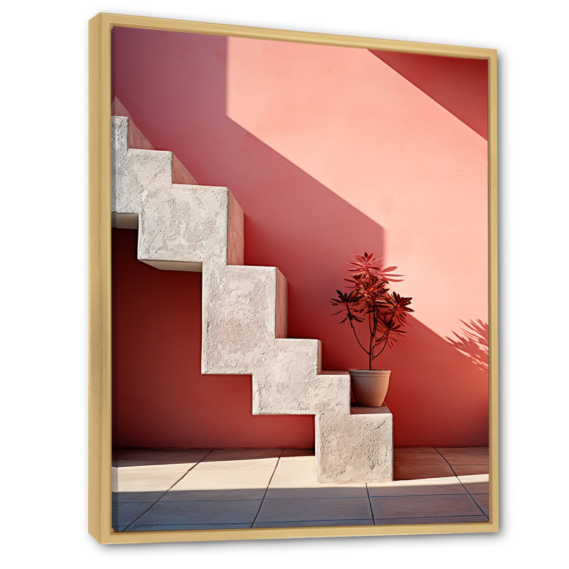 «Geometric Architectual Stairway Grace», reproduction d'art sur toile, Cadre naturel flottant, H 32 po x l 24 po x P 1 po