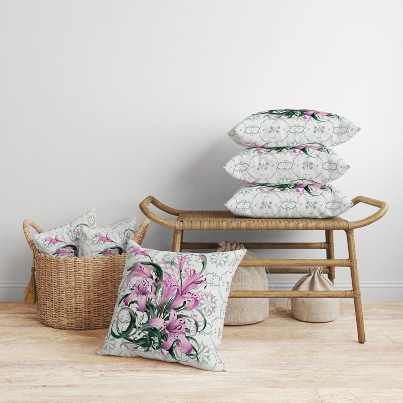 Coussin décoratif intérieur / extérieur Lily Legends, H 16 po x l 16 po, Brun / vert / floral rose