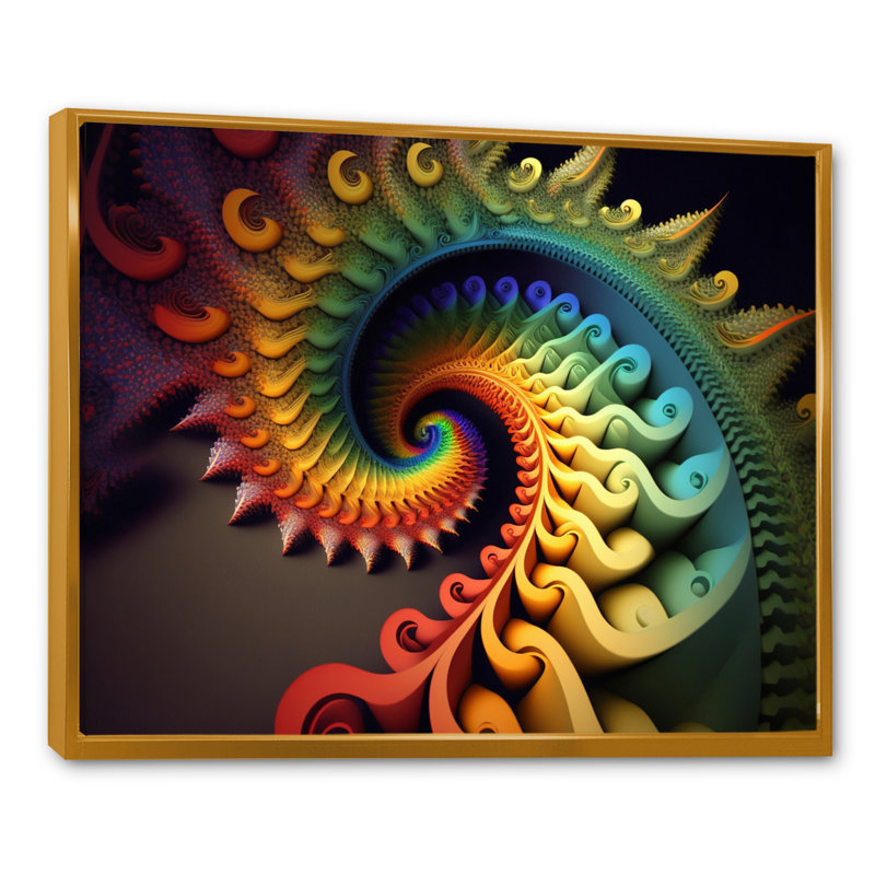 «White Fractal Spiraling I», art mural moderne sur toile géométrique, L 20 po x H 12 po, Cadre flottant doré