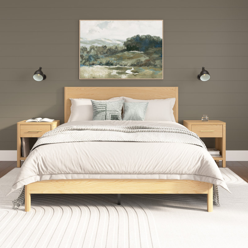 Alberta Queen Platform Bed With Set Of 2 Nightstands With Drawer, Bedroom Storage Furniture