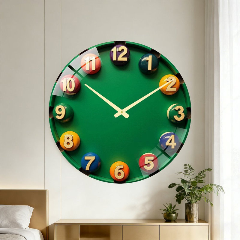Table de billard numérotée avec boules colorées pour jeux amusants - Horloge murale moderne