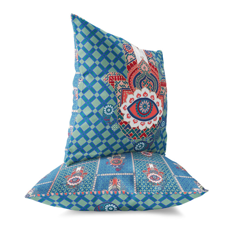 Housse et insert de coussin carré intérieur / extérieur en polyester Heavenly Hand, 16 po x 16 po, Bleu