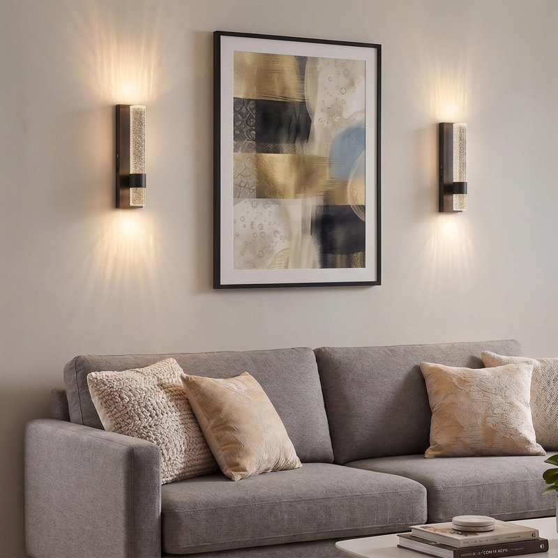 Ensemble de 2 appliques murales rechargeables à piles noires modernes avec télécommande et éclairage à bulles de cristal transparent 12 po