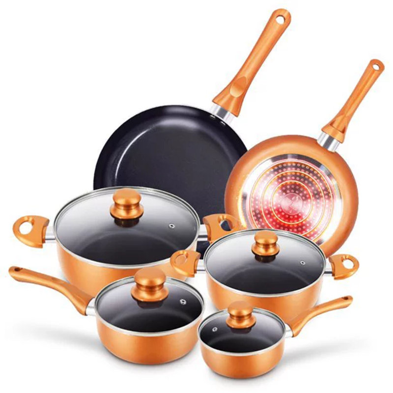 Batterie de cuisine antiadhésive en aluminium 10 pièces Kutime, Bronze / noir