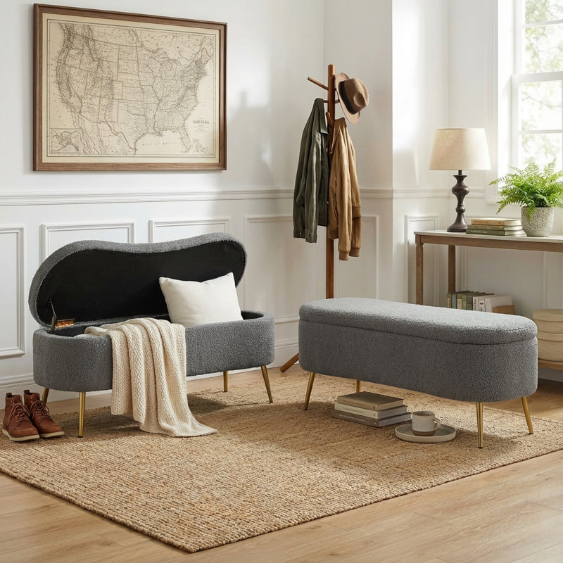 Banc de rangement rembourré Kaybree, Gris