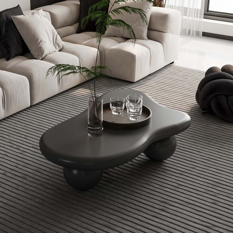 Table basse en forme de nuage avec 3 pieds sphériques pour la décoration du salon et une utilisation pratique, Noir, Noir