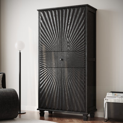Armoire haute à 4 portes avec portes en bois et tiroir 3D, idéale pour un rangement élégant dans les salons et les salles à manger