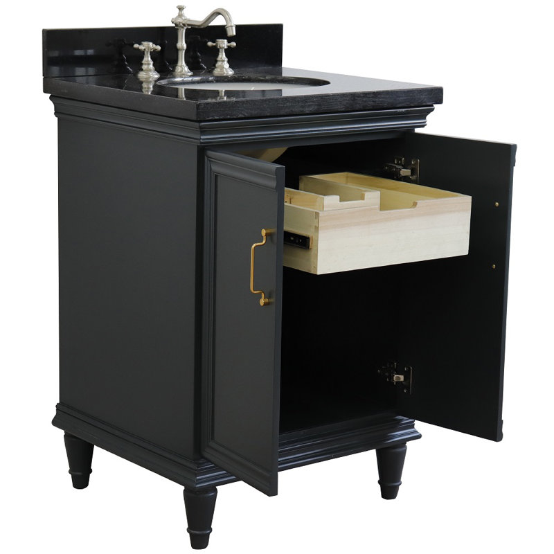 Ensemble de meuble-lavabo de salle de bain simple 25 po iiford, Granite noir Galaxy, Gris foncé