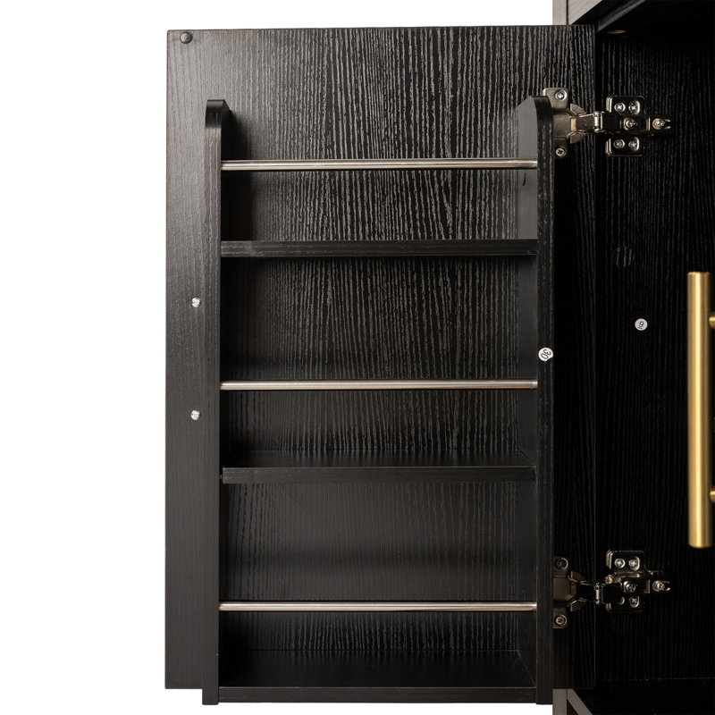Farmhouse Arched Bathroom Storage Cabinet With Glass Door, 2 Adjustable Shelves & Barn Door Design, Black