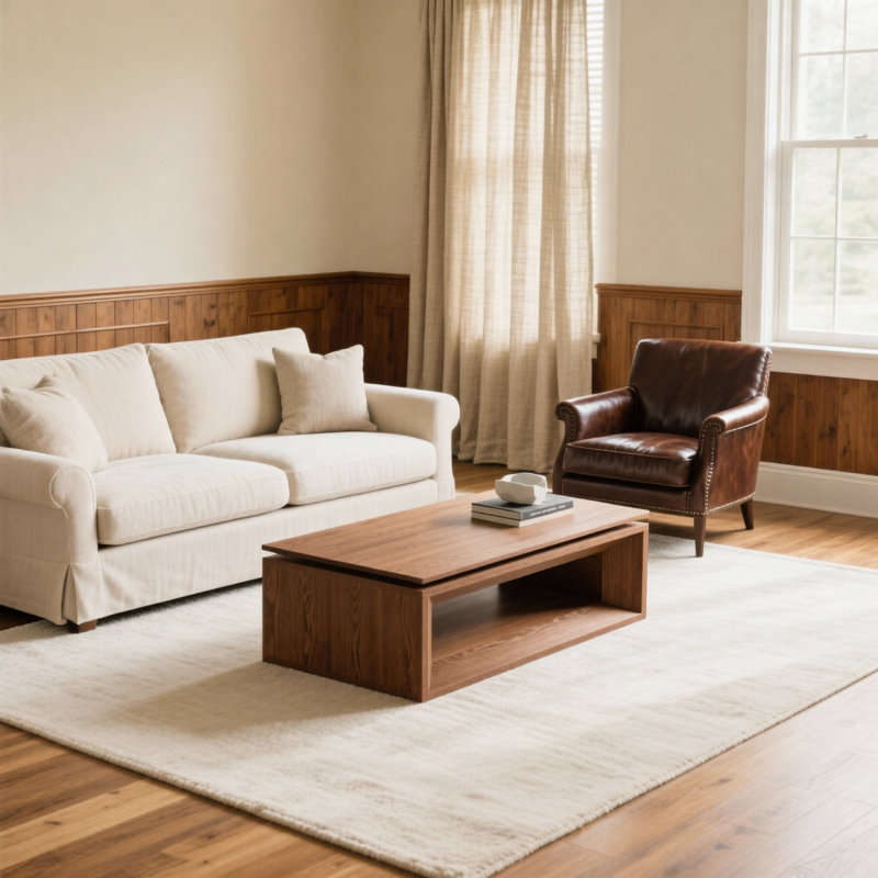 43.3'' Lift-top Coffee Table Solid Wood Veneered Modern Coffee Table Accent Tea Table with Storage and Adjustable Height for Living Room, Bedroom, Apartment or Office, Walnut