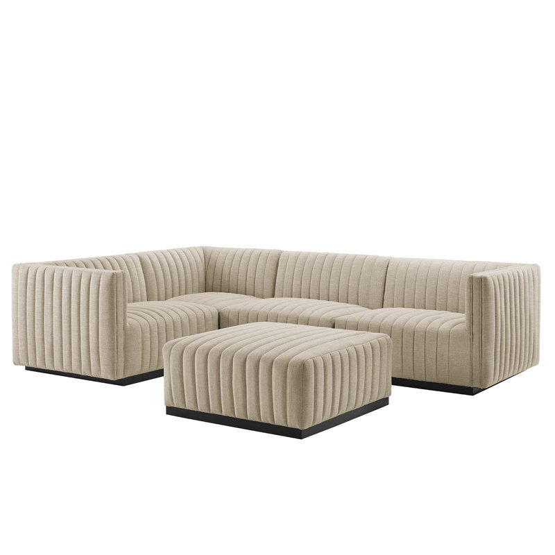 Canapé modulaire en tissu capitonné 5 pièces Conjure Channel par Modway, 100% polyester beige, Face à la gauche