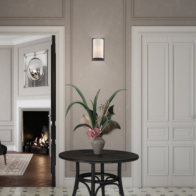 1 Light English Bronze ADA Sconce With Hand Crafted Oatmeal Fabric Shade, English Bronze
