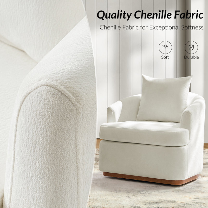 Berklie 31"W Modern Chenille Swivel Armchair With Ergonomic Backrest and Solid Wood Legs Set of 2, Ivory