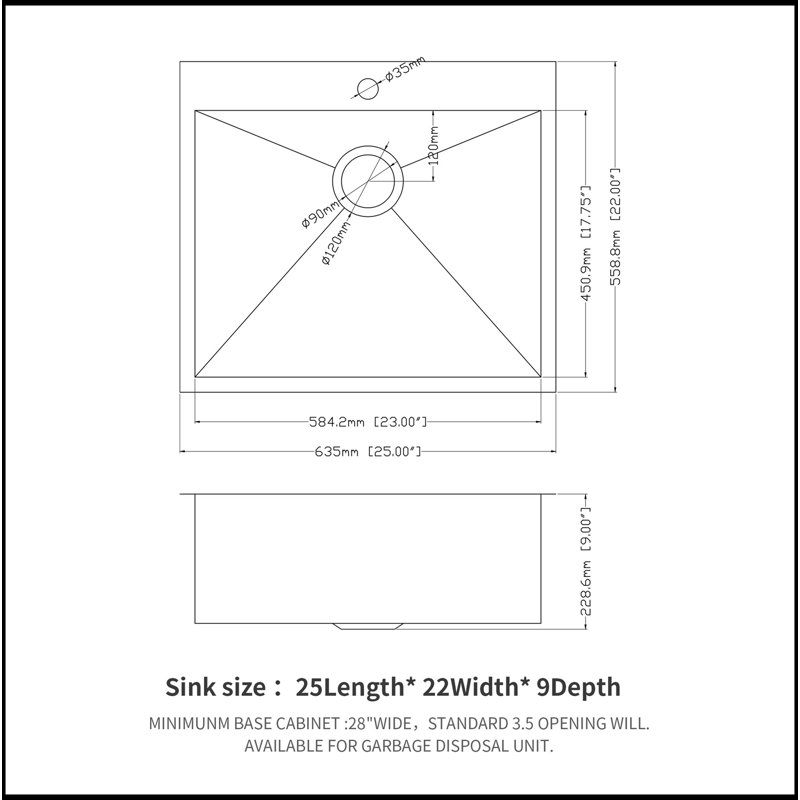 Kitchen Sink Drop In 18 Gauge Stainless Steel 25" Single Bowl Topmount Kitchen Sink Basin